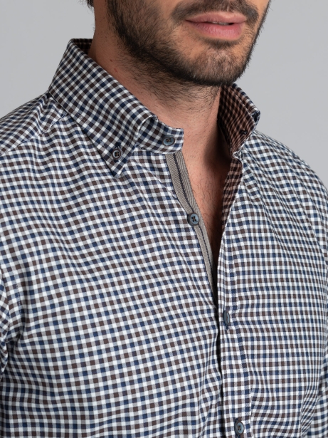 Camisa de hombre a cuadros azules y marrones