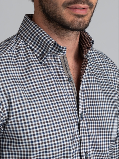 Camisa de hombre a cuadros azules y marrones
