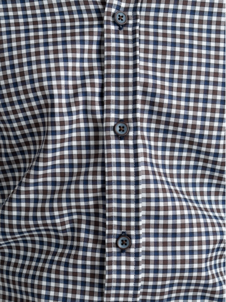 Camicia uomo fantasia quadretto blu e marrone