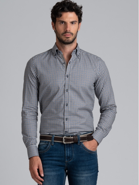 Camisa de hombre a cuadros azules y marrones