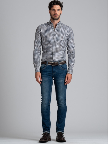 Camisa de hombre a cuadros azules y marrones