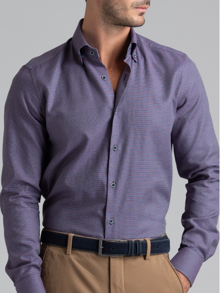 Camicia uomo in tessuto armaturato blu e bordeaux