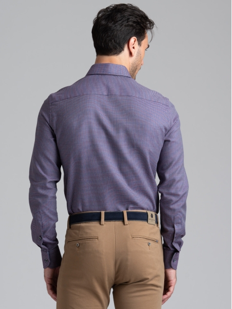 Camisa de hombre en tejido blindado azul y burdeos