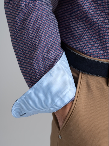 Camisa de hombre en tejido blindado azul y burdeos