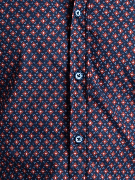 Camisa regular de hombre con estampado geométrico azul y ladrillo 2