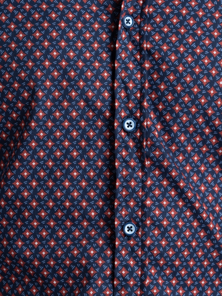 Camisa regular de hombre con estampado geométrico azul y ladrillo