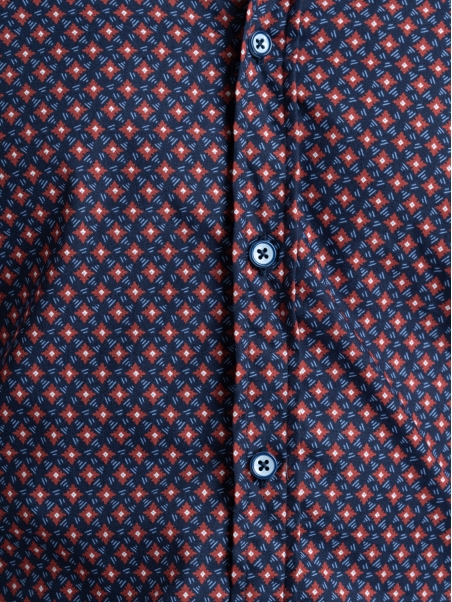 Camicia uomo regular stampa fantasia geometrica blu e mattone