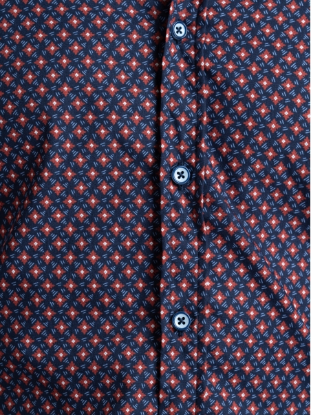 Camisa regular de hombre con estampado geométrico azul y ladrillo
