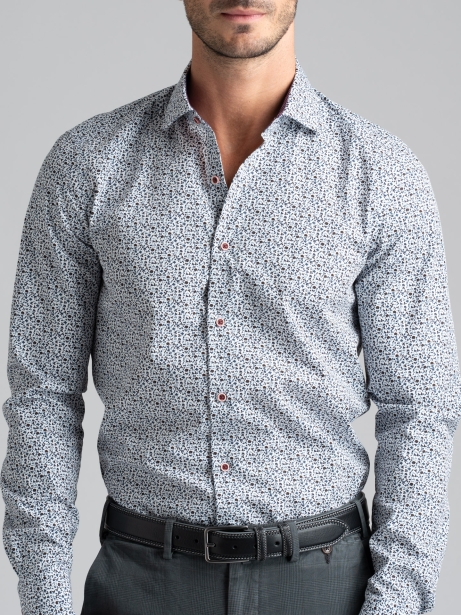 Camisa de caballero con estampado de microflores y cuello semifrancés 2