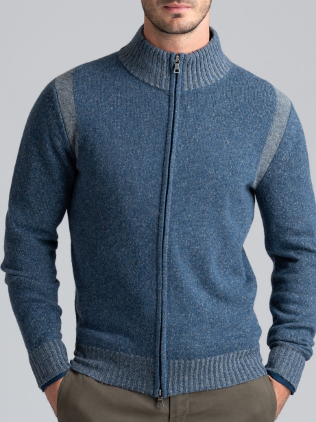 Jersey de hombre con cremallera entera y efecto melange con incrustaciones de vanisè