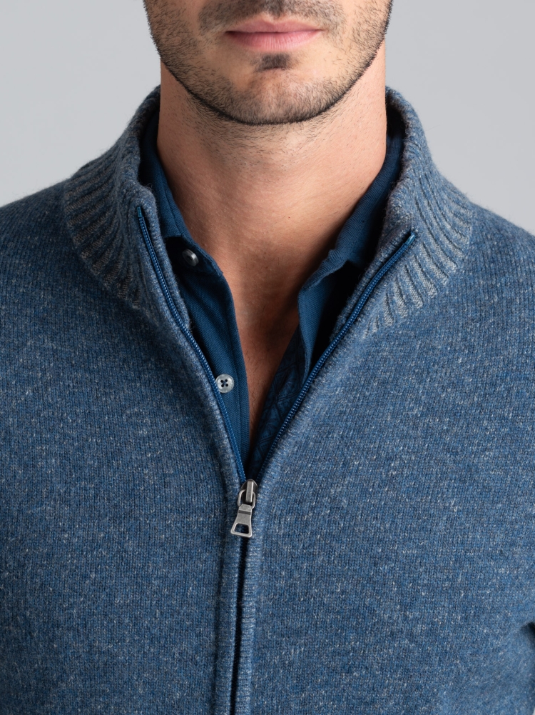 Maglia uomo full zip effetto melange con intarsio vanisè