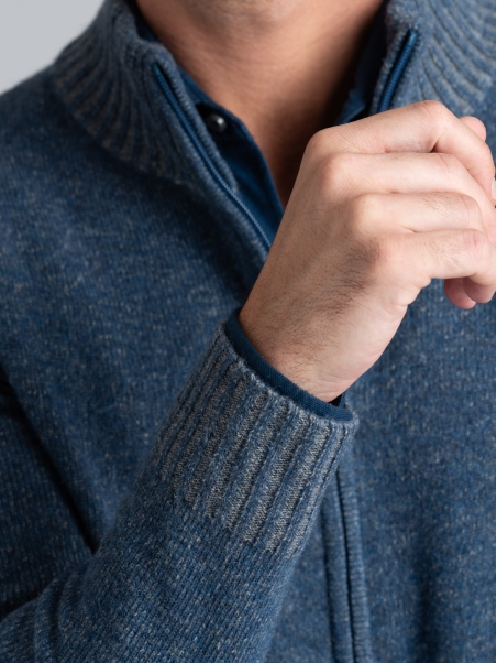 Jersey de hombre con cremallera entera y efecto melange con incrustaciones de vanisè