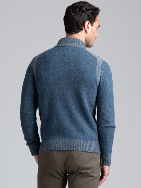 Jersey de hombre con cremallera entera y efecto melange con incrustaciones de vanisè