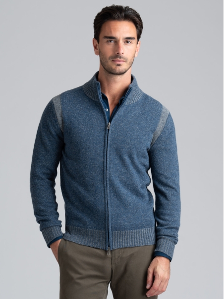 Maglia uomo full zip effetto melange con intarsio vanisè