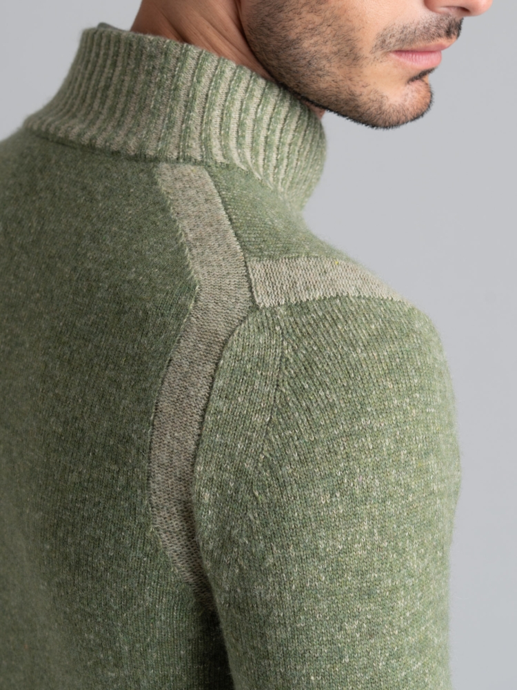 Jersey de hombre con cremallera entera y efecto melange con incrustaciones de vanisè