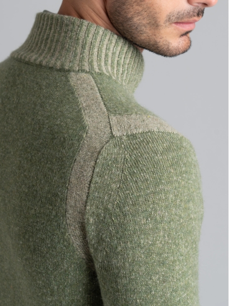 Jersey de hombre con cremallera entera y efecto melange con incrustaciones de vanisè