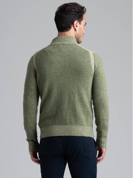 Jersey de hombre con cremallera entera y efecto melange con incrustaciones de vanisè