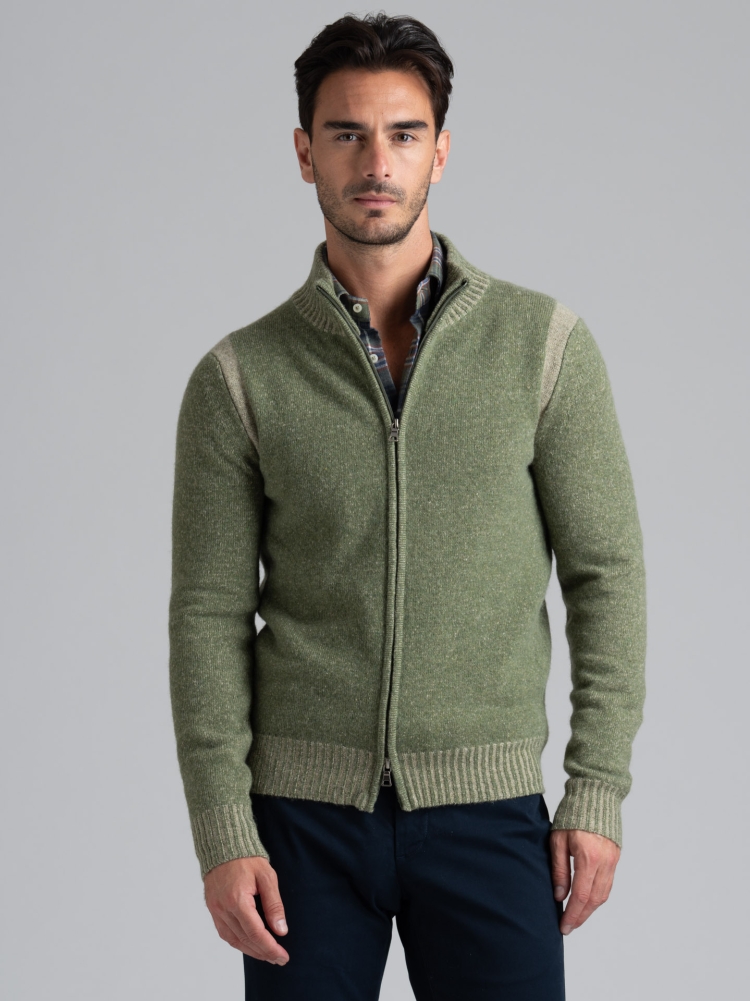 Maglia uomo full zip effetto melange con intarsio vanisè