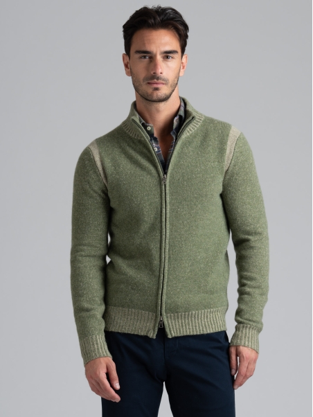 Jersey de hombre con cremallera entera y efecto melange con incrustaciones de vanisè