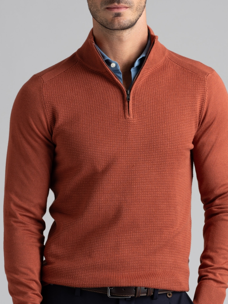 Maglia uomo mezza zip in viscosa con intarsio