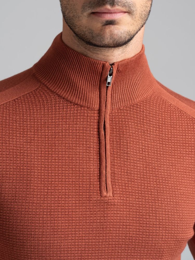 Jersey de hombre con media cremallera de viscosa con intarsia