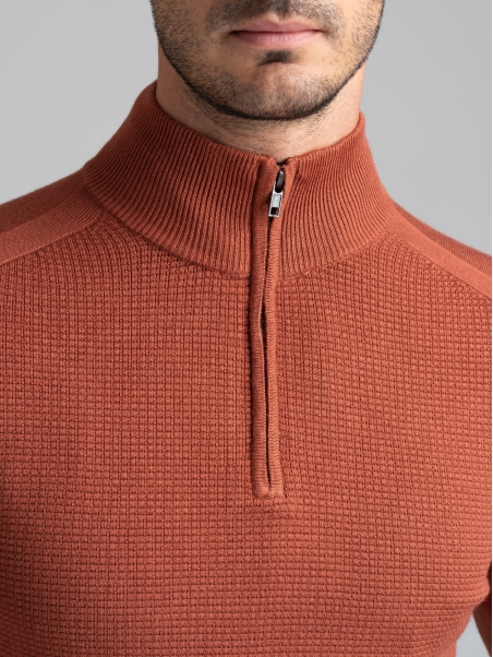 Maglia uomo mezza zip in viscosa con intarsio