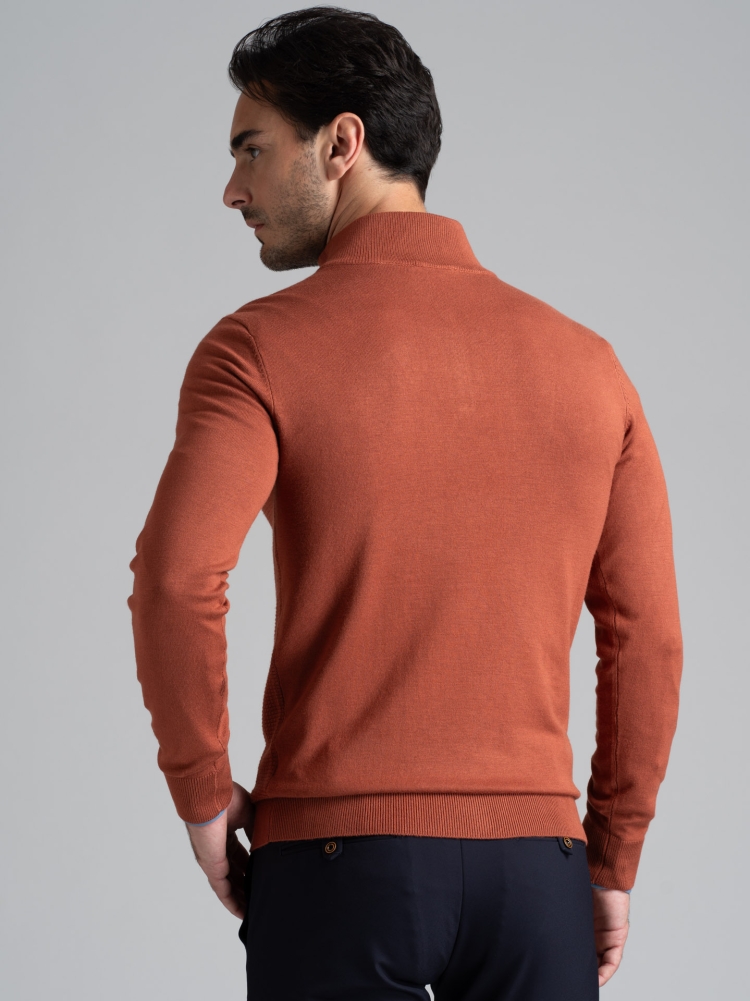 Maglia uomo mezza zip in viscosa con intarsio