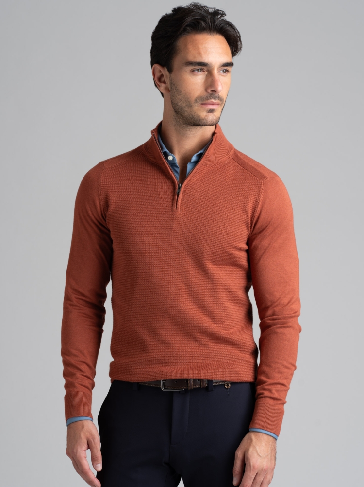 Maglia uomo mezza zip in viscosa con intarsio