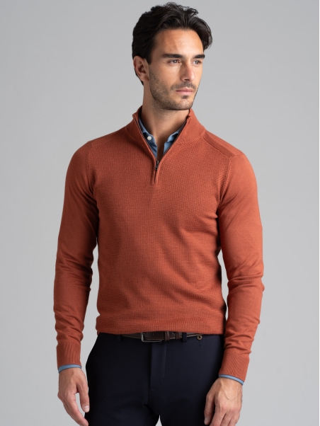 Maglia uomo mezza zip in viscosa con intarsio