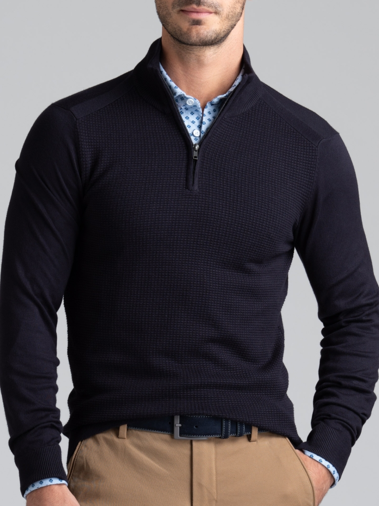 Jersey de hombre con media cremallera de viscosa con intarsia