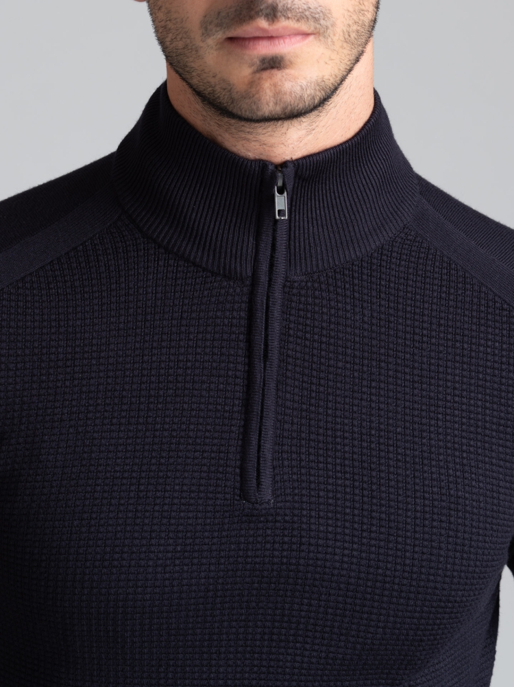 Maglia uomo mezza zip in viscosa con intarsio