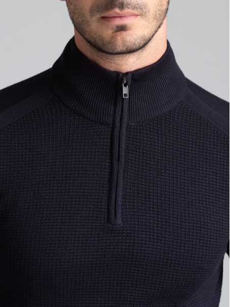 Maglia uomo mezza zip in viscosa con intarsio