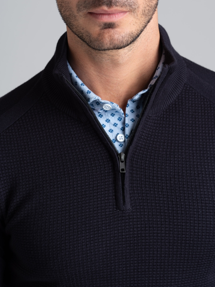 Jersey de hombre con media cremallera de viscosa con intarsia