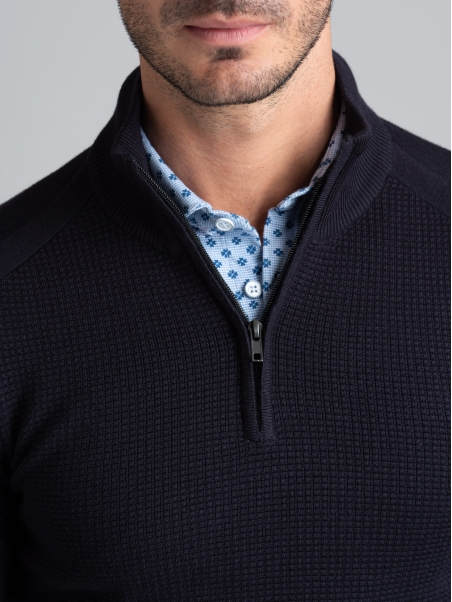 Jersey de hombre con media cremallera de viscosa con intarsia