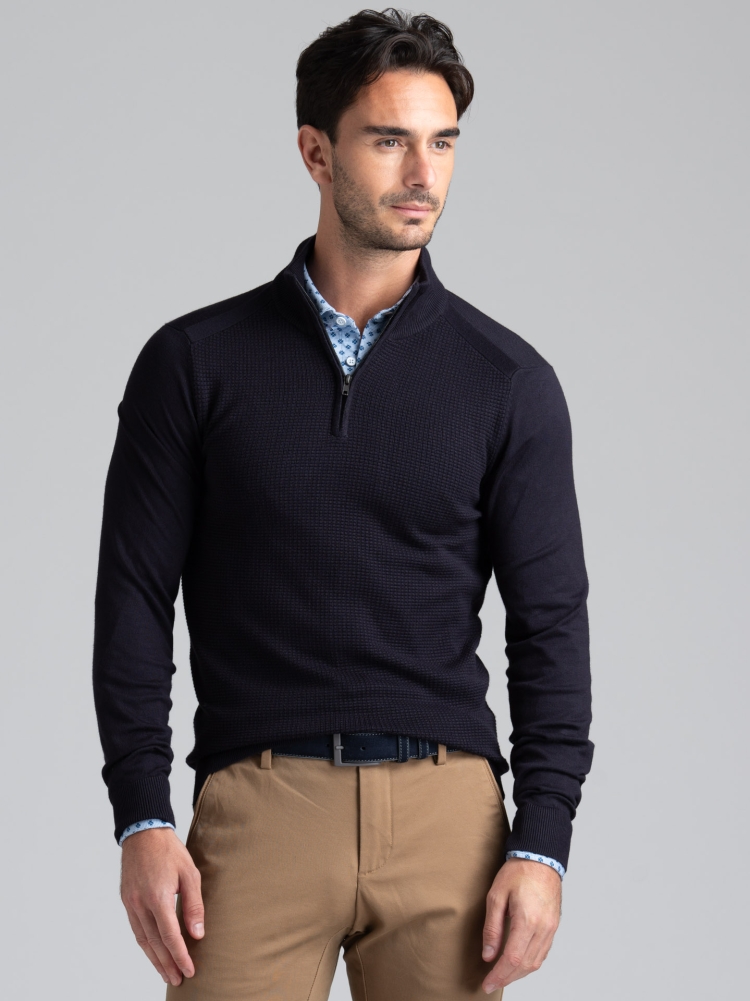 Jersey de hombre con media cremallera de viscosa con intarsia