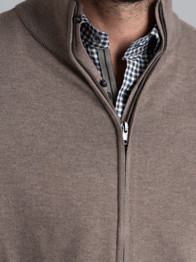 Maglia uomo full zip effetto doppio collo