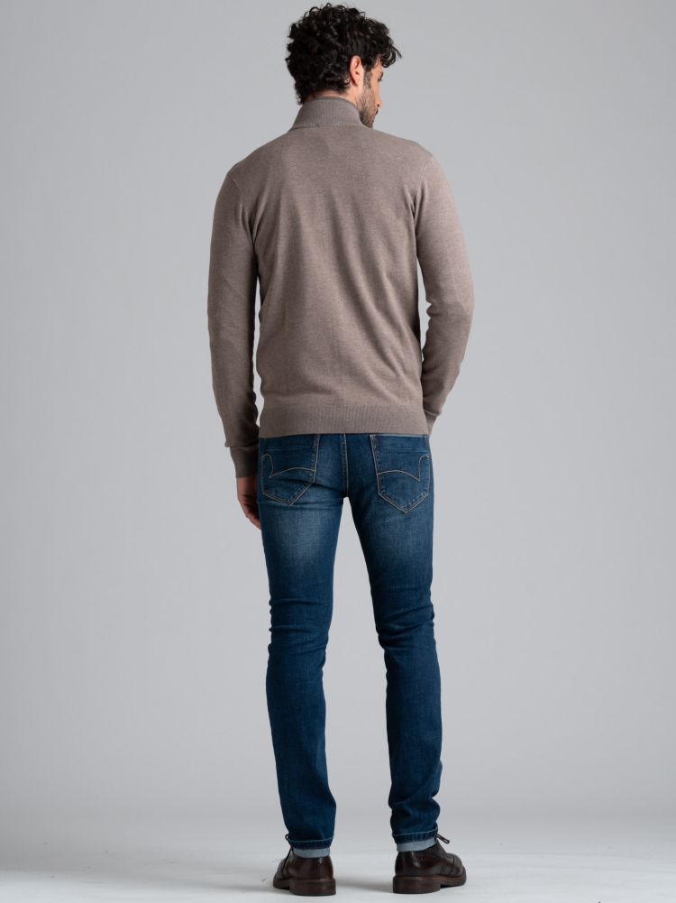 Maglia uomo full zip effetto doppio collo