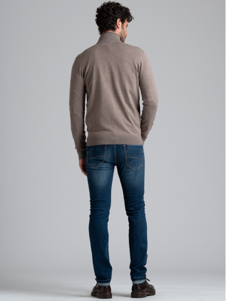 Maglia uomo full zip effetto doppio collo