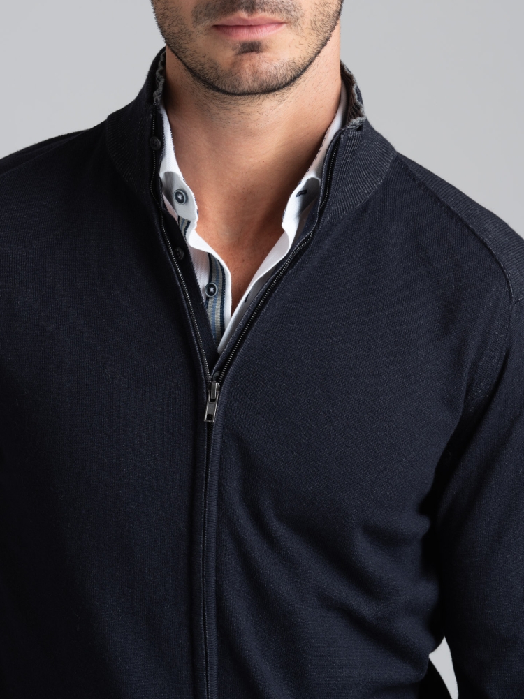 Maglia uomo full zip effetto doppio collo