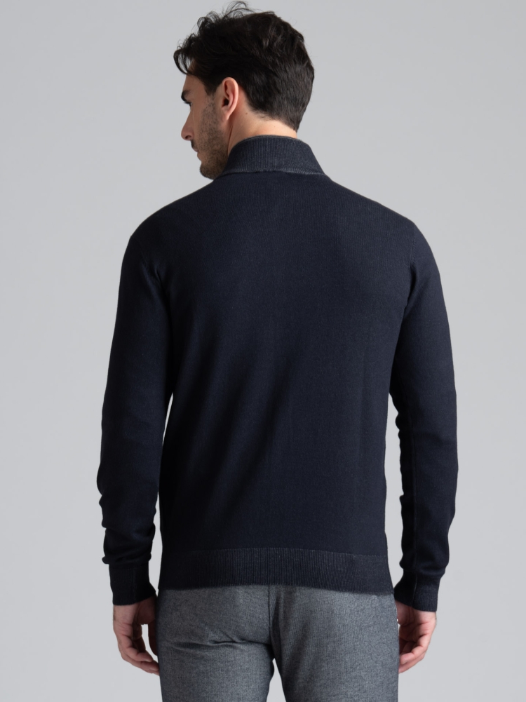 Maglia uomo full zip effetto doppio collo