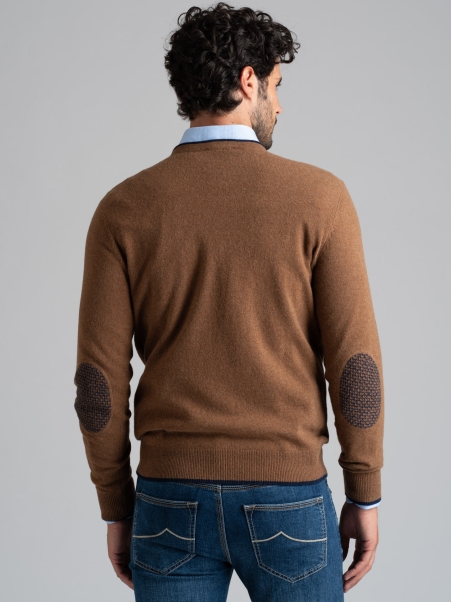 Jersey de cuello redondo para hombre confeccionado en mezcla de lana de galga 12 con bolsillo