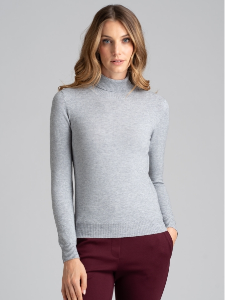 Jersey básico de cuello alto para mujer en mezcla de viscosa