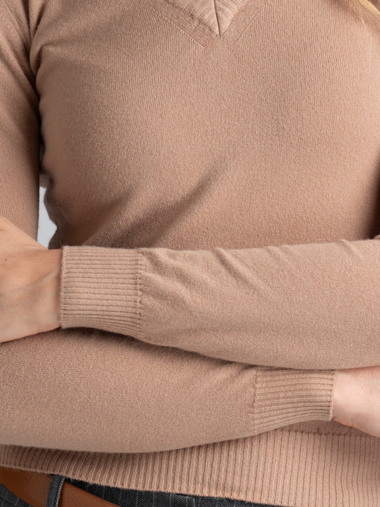 Jersey de mujer con cuello de pico en mezcla de viscosa