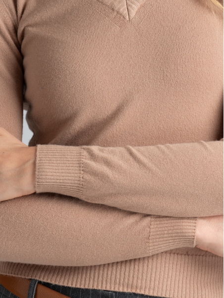 Jersey de mujer con cuello de pico en mezcla de viscosa