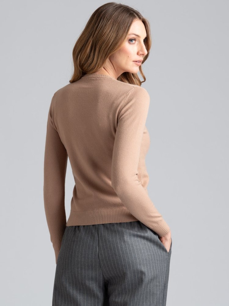 Jersey de mujer con cuello de pico en mezcla de viscosa