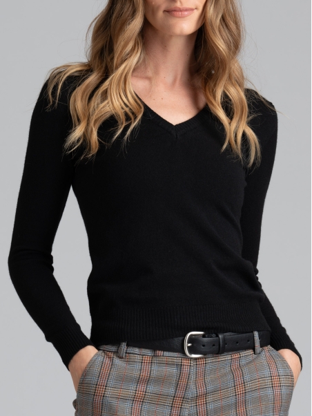 Jersey de mujer con cuello de pico en mezcla de viscosa