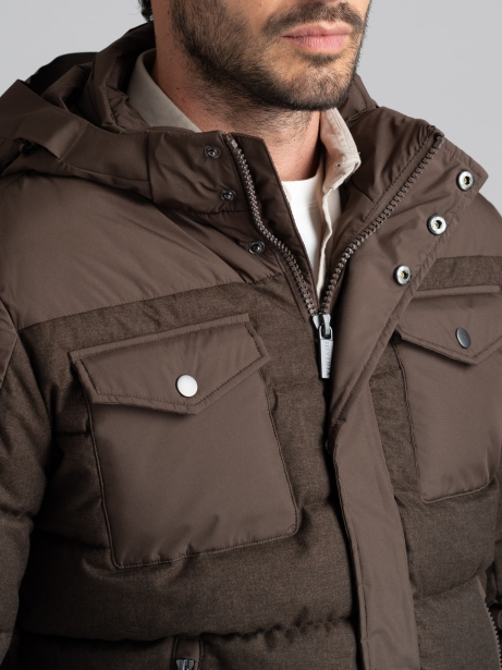 Chaqueta de plumón para hombre en franela e inserciones de tejido micro ripstop 2