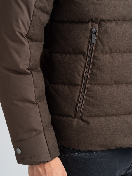 Chaqueta de plumón para hombre en franela e inserciones de tejido micro ripstop
