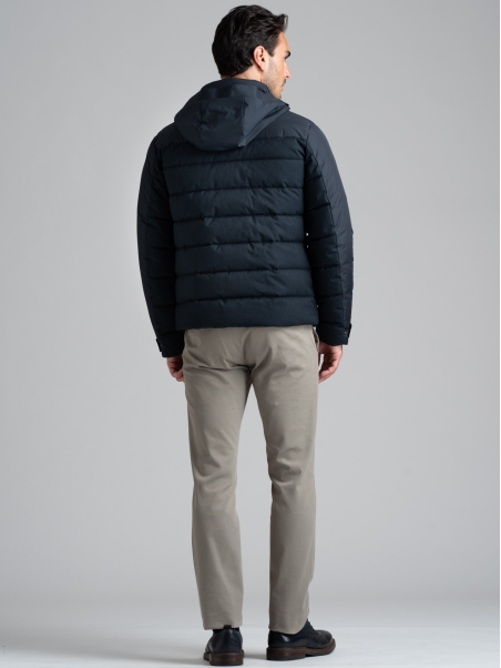Chaqueta de plumón para hombre en franela e inserciones de tejido micro ripstop