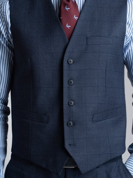 Chaleco azul de hombre con motivo Madrás y espalda de raso 2